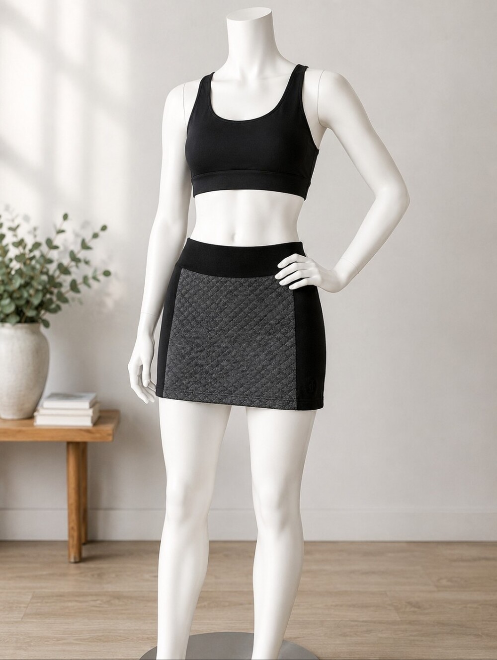 Smartwool Merino Wool Quilted Mini Skirt Black Gray M